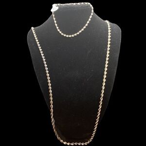 Vintage sterling silver 925 twisted herringbone necklace 30” and bracelet 8” set